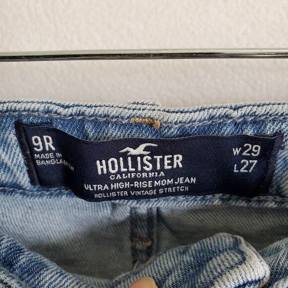 Hollister Face Jeans 9R 29 X 25 1/2 Distressed Ultra High Rise Mom Blue - Picture 11 of 16